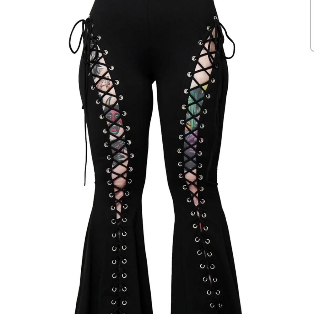 Elegant Black Lace-Up Flare Pants